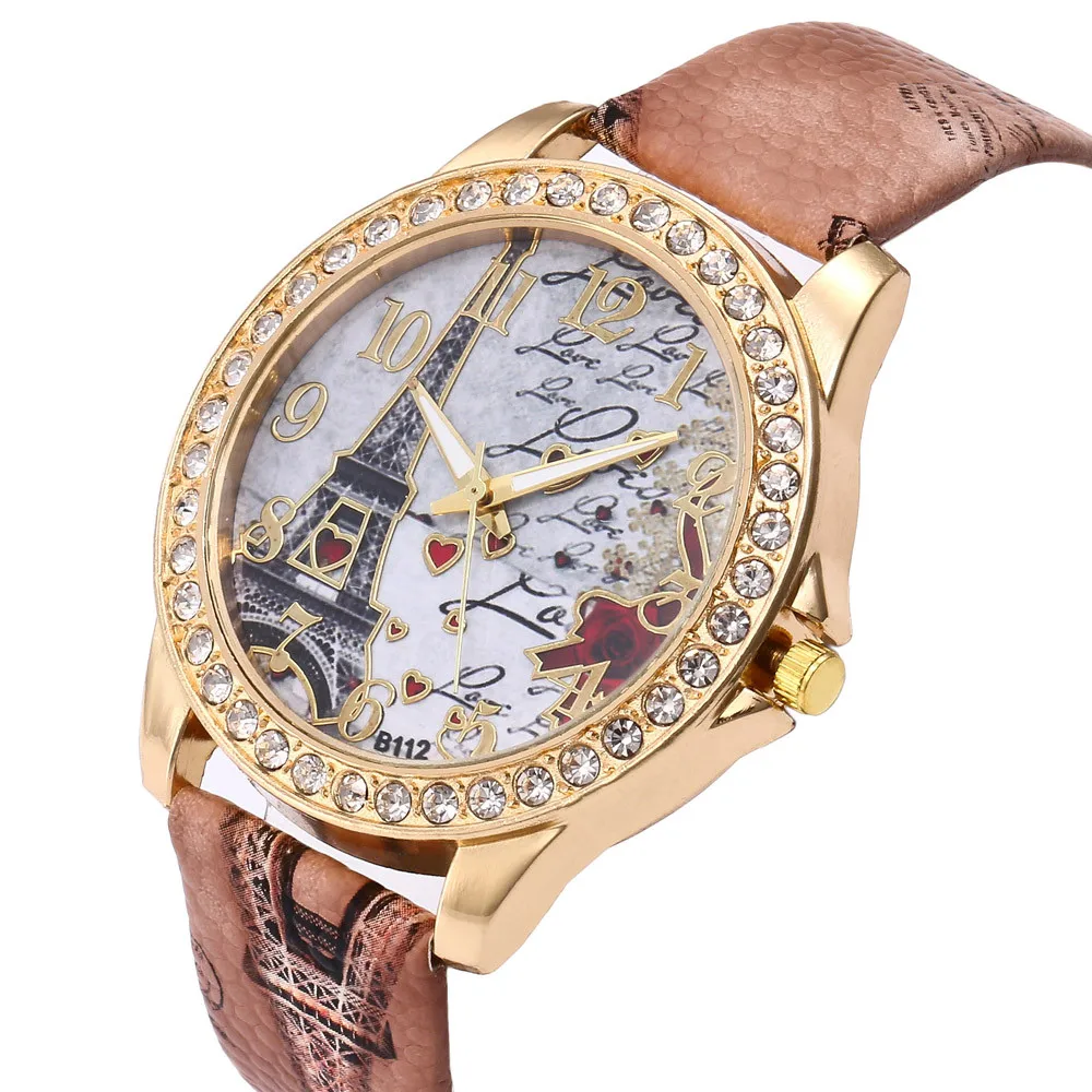 Aimecor Fashion Bohemian Wind Vintage Paris Eiffel Women watch women Crystal Leather Quartz Wristwatch ladies 68 | Наручные часы