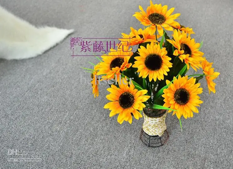 

Artificial Silk Simulation Sunflower Bush Fake Daisy Bouquet 14 heads Sunflowers Flowers Home Decoration