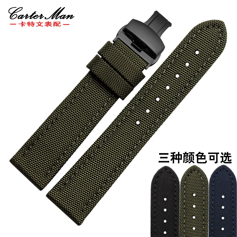 New nylon watchband 18mm 20mm 22mm 24mm canvas +genuine leather inner strap black army green blue bracelet | Наручные часы