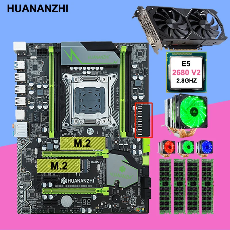 Скидка материнская плата с двумя M.2 слот HUANANZHI X79 Pro Материнская плата с Процессор Xeon E5 2680 V2 Оперативная память 32G видео карты GTX1050Ti 4G
