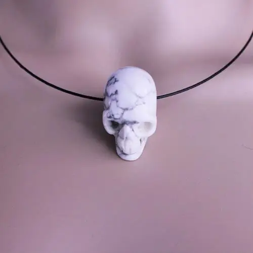 White Turquoise Череп Скелет Подвески натуральный камень кварц Кристалл Подвески ожерелье s чокер, ожерелье, украшение цепочка модные ювелирные изделия подарки - Окраска металла: White Turquoise