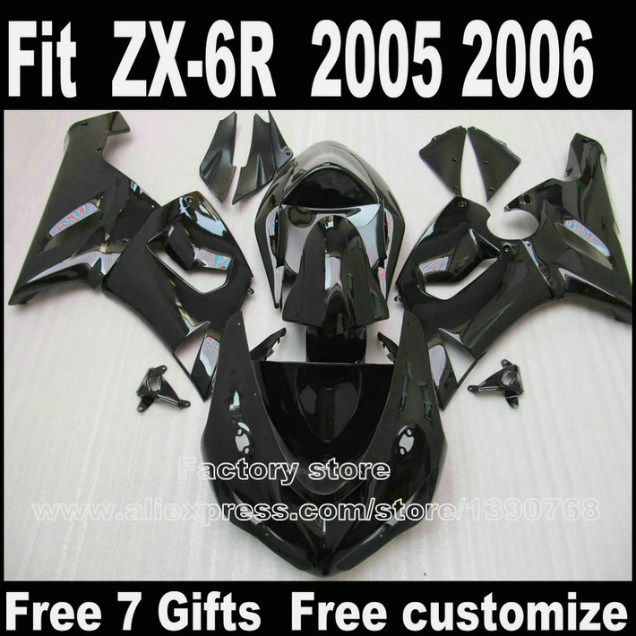 Carenados de plástico para motocicleta Kawasaki, juego de carrocería de color negro brillante, compatible con ZX6R 2005 2006, 05, 06, ZX-6R, Ninja 636, LK49