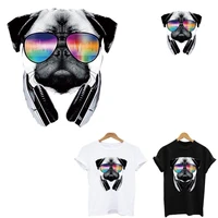 cool wearing sunglasses pug dog thermo heat stickers iron on transfers for clothing thermoadhesive fusible patch free shipping