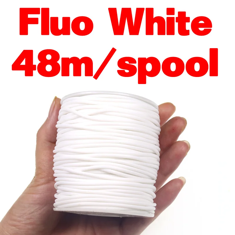 Fluo White 48m Bimoo 48 м/катушка упругая тонкая пленка силиконовые установки трубка рукав для Скад креветок Нимфа Летающая кожа Рыбалка Сабики мухобойка материал - Цвет: Fluo White 48m