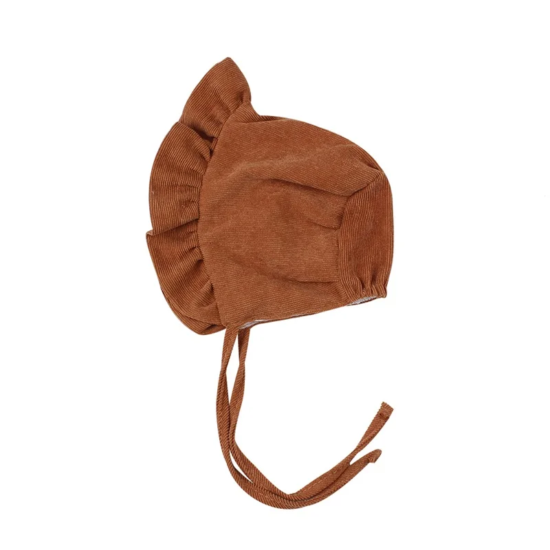 Corduroy Baby Beanie Hat Cute Princess Girls Cap Spring Autumn Lace Up Infant Sun 3-12 Months Clothing | Детская одежда и обувь