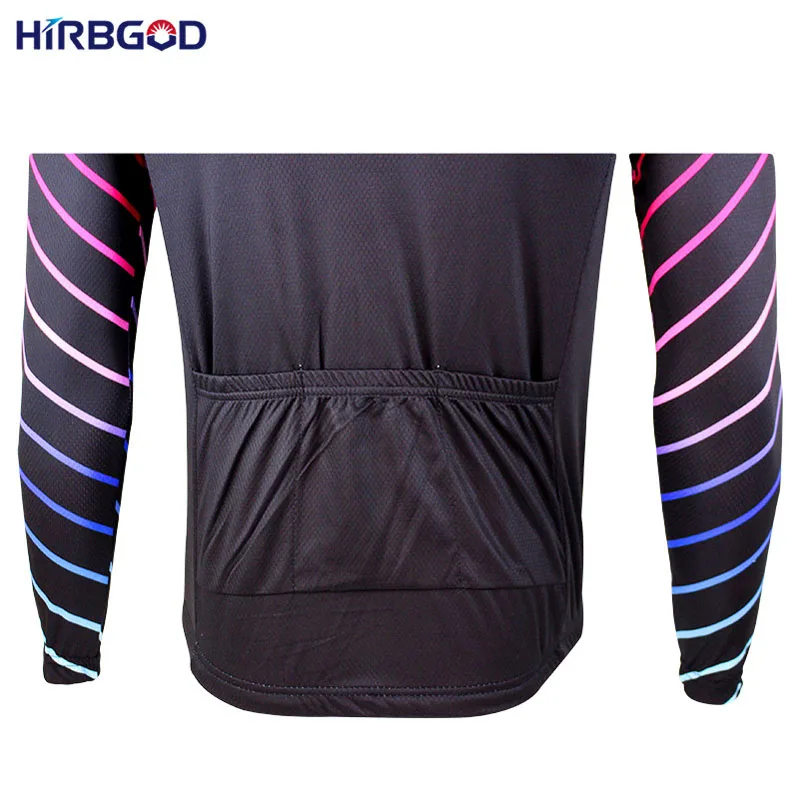 

HIRBGOD Men Cycling Jersey Long Sleeve Fleece bike clothing Multicolor Strip lightweight maillot cycliste pro 2019, SDD014-08M