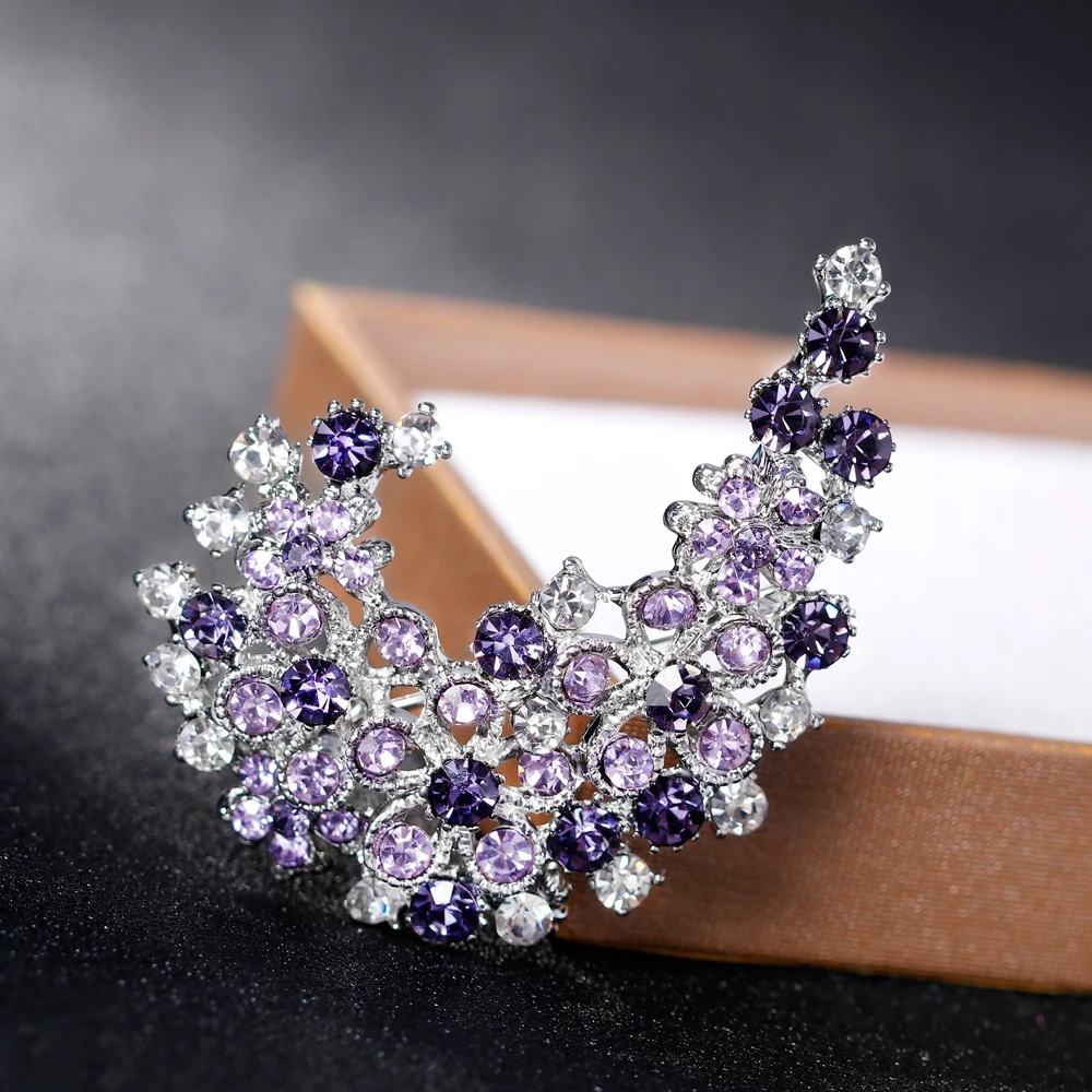 Новый Элегантный Роскошный Blue Crystal Цветок Лист в Стиле Модерн Брошь Pin Ясно Rhinestone