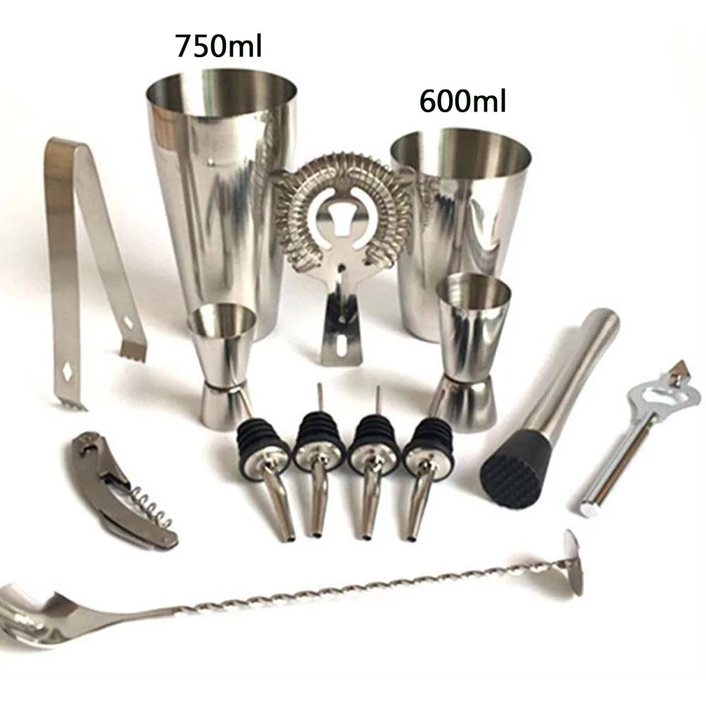 13pc 750 600ml 13 шт., 600 мл, 750 мл, Набор для изготовления коктейлей из нержавеющей стали, шейкер для коктейлей, ложка для смешивания, барная посуда, бармен для баров - Цвет: 13pc 750 600ml