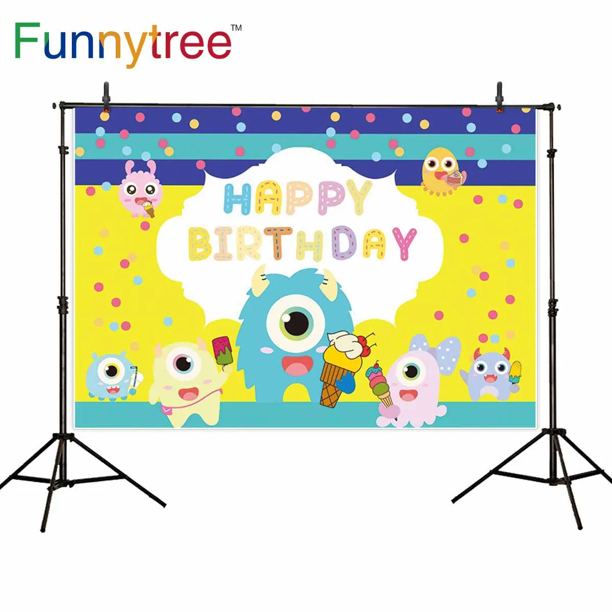 Funnytree cartoon colorful dots child birthday party frame Ice cream baby celebration photography backdrops photophone wallpaper |