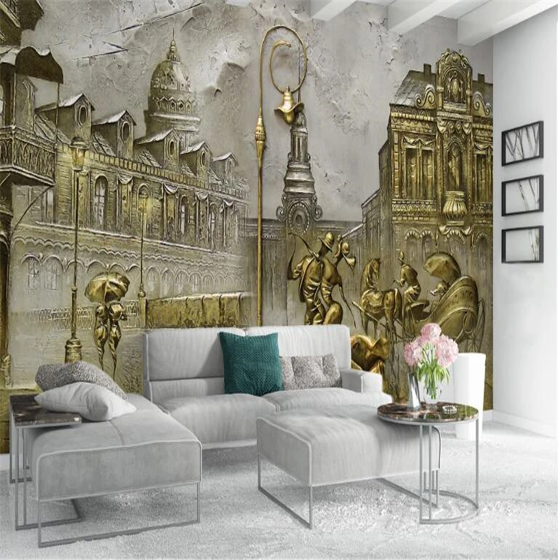 Обои для спальни Европейский 3D тиснением Ретро стиль карета ТВ фон виниловые