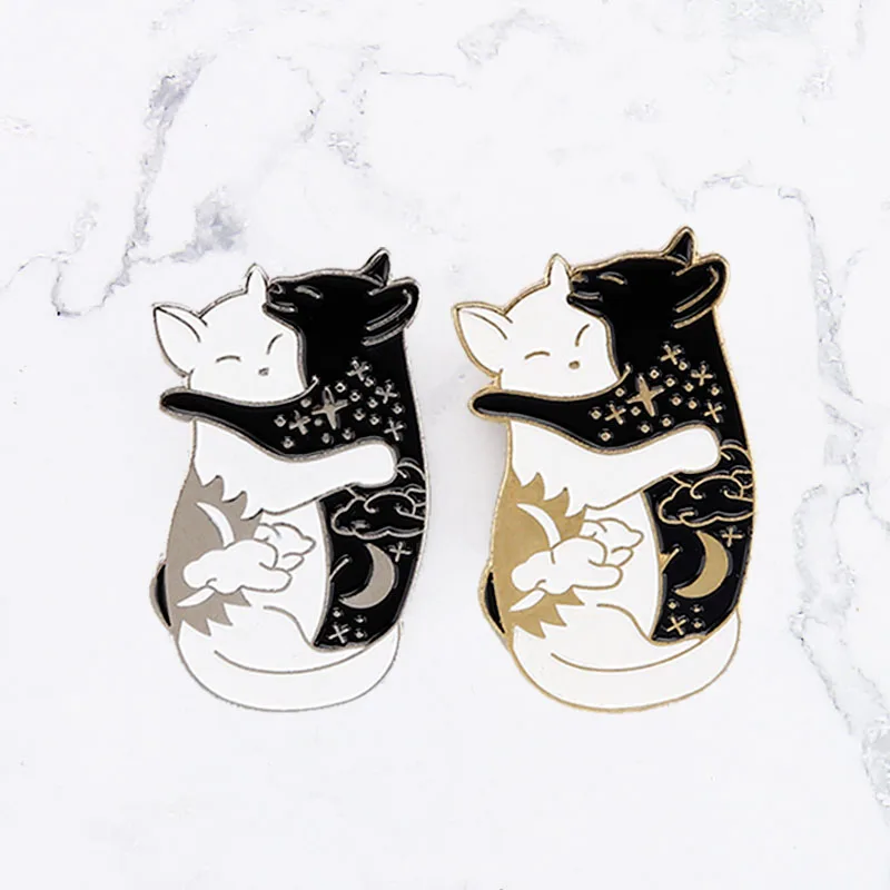 Заколки для кошек черно белые Броши с котами Ying Yang брошь значок лацканами