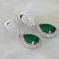 latest design dangle earrings silver color green cubic zirconia earrings for women fashion jewelry ae488