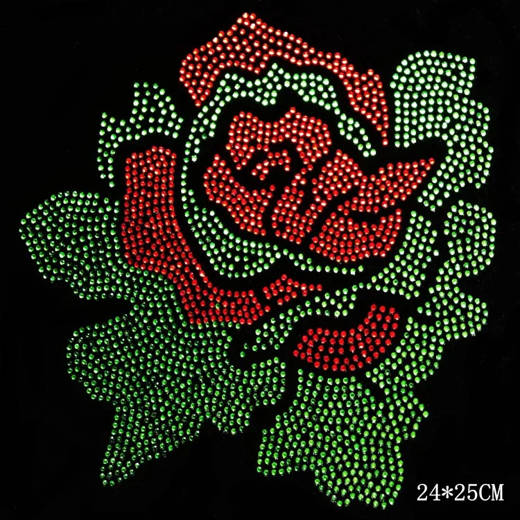 Большой красный и зеленый цветок розы горячей фиксации горный хрусталь передачи