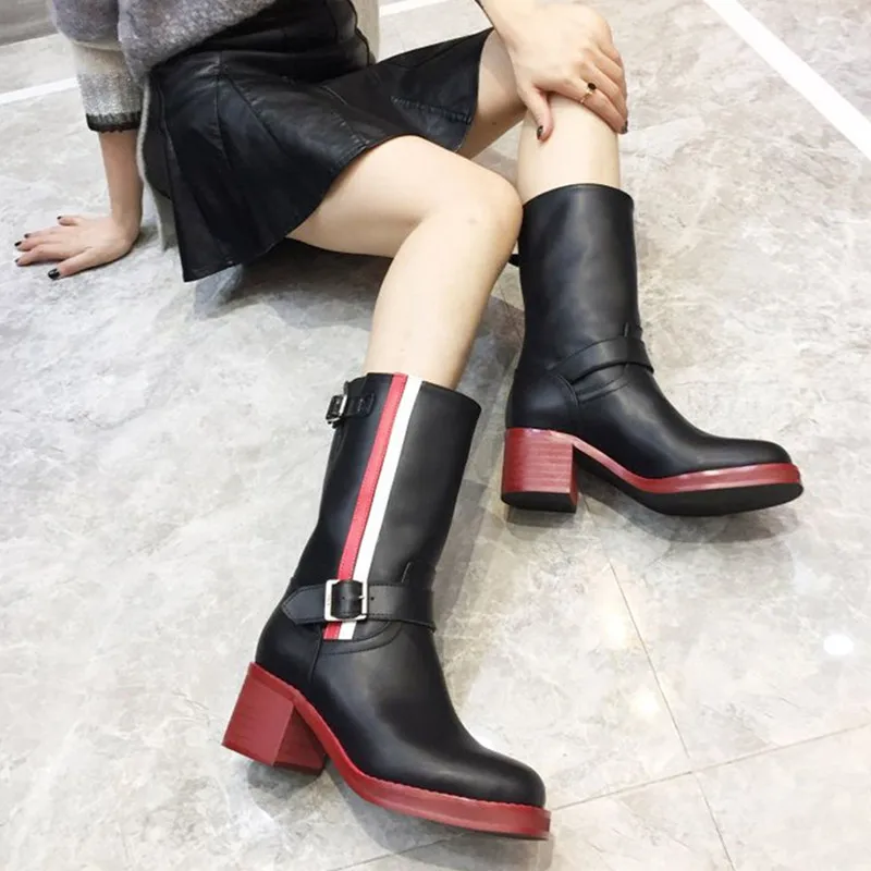 Prova Perfetto/разноцветная обувь из натуральной кожи; Женские ботинки в байкерском стиле с круглым носком на квадратном каблуке; короткие женские ботинки; zapatos de mujer