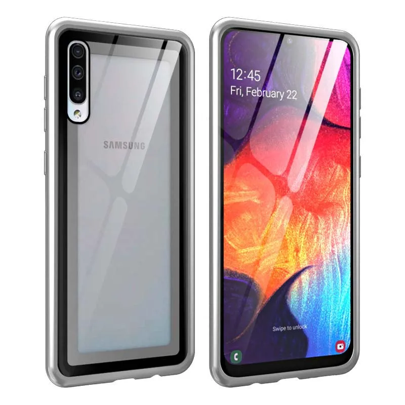 Роскошный Алюминиевый металлический защитный чехол для samsung Galaxy A50, чехол для телефона, тонкая рамка, бампер, задняя прозрачная стеклянная крышка KS0187