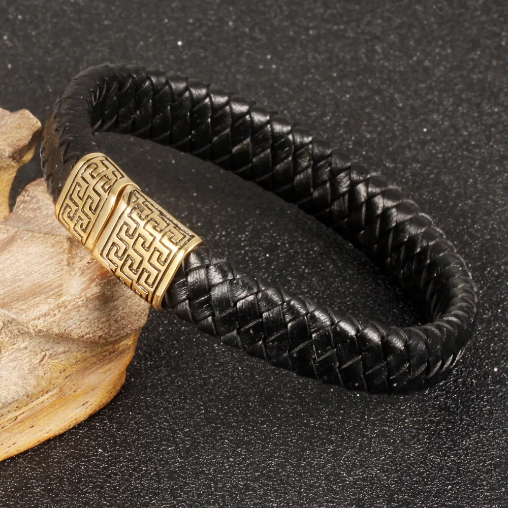 Панк мужские кожаные Браслеты Новая Мода 2 цвета Нержавеющая сталь магнит