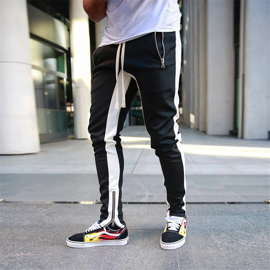 Stripe Joggers Штаны Для мужчин осень Повседневное спортивные штаны мужские туфли до лодыжки на молнии Узкие брюки одежда в стиле хип-хоп WG314