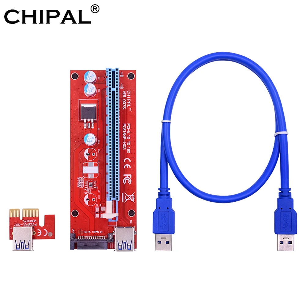 Райзер-карта CHIPAL VER007S PCI Express 1X 16X адаптер конвертер 100 см 60 30 кабель USB 3 0