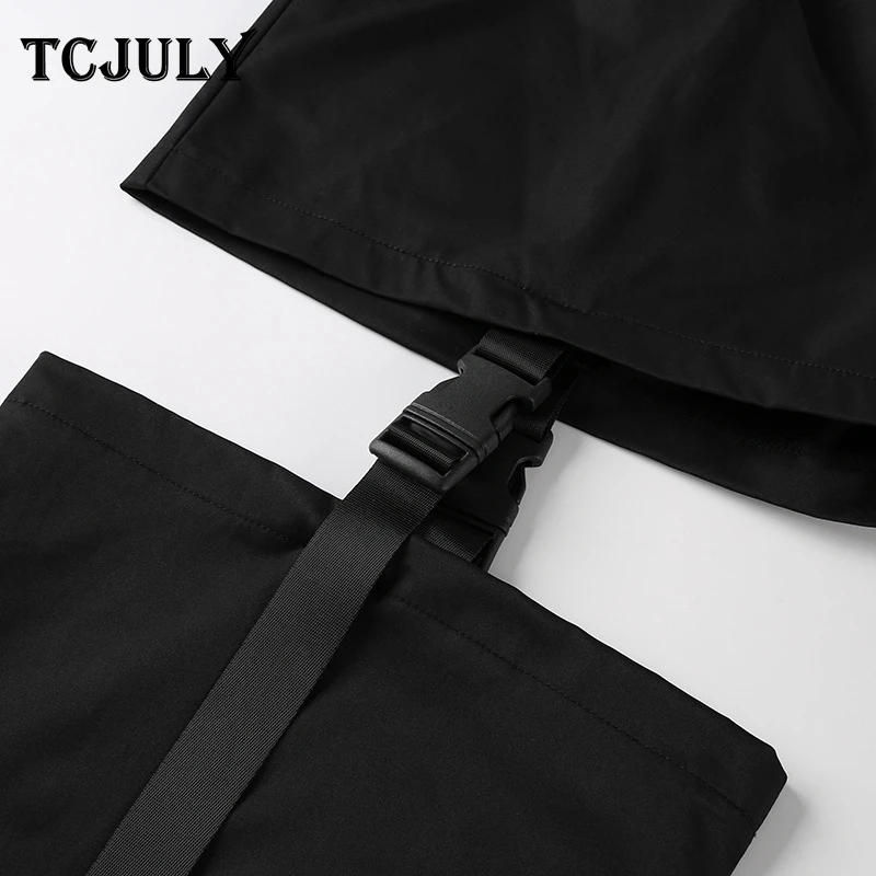 Женские свободные брюки-карго TCJULY повседневные черные со съемной высокой талией