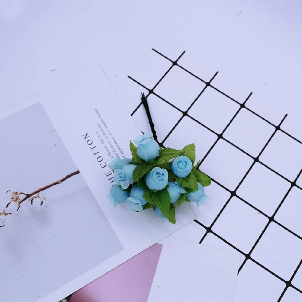 blue 12 шт./Набор искусственных цветов мини шелковые розы diy ВЕНОК Подарки Рождественский Декор для дома свадебная брошь поддельные цветы - Цвет: blue