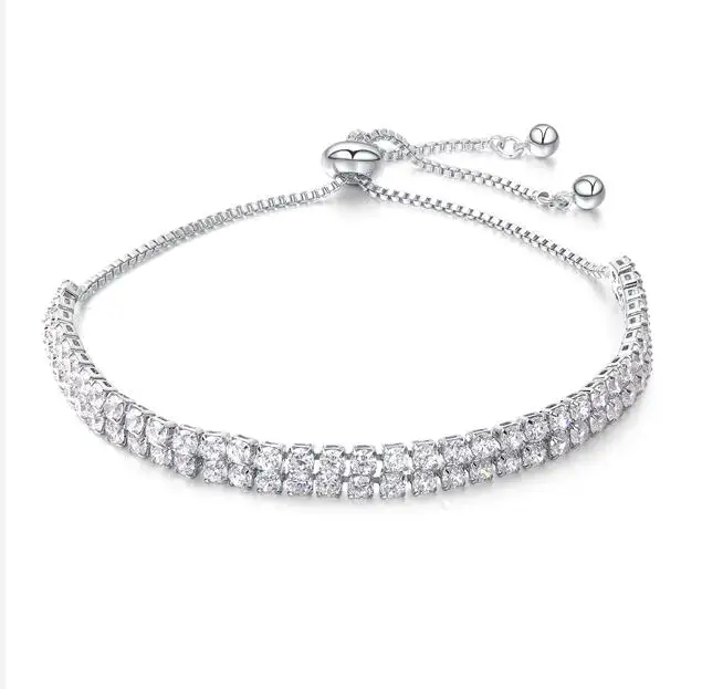 white gold Seanuo регулируемый Полный кубический цирконий женский очаровательный свадебный браслет Мода розовое золото браслет с кристаллами девушка - Окраска металла: white gold