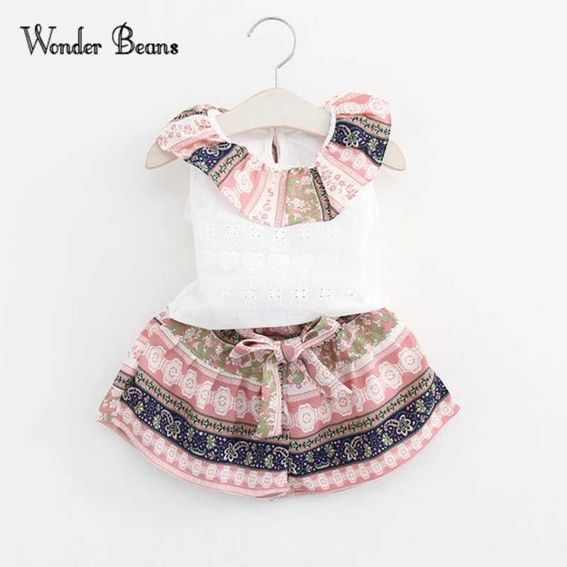 Новинка 2017 года Комплект летней одежды для девочек в деревенском стиле Топ с