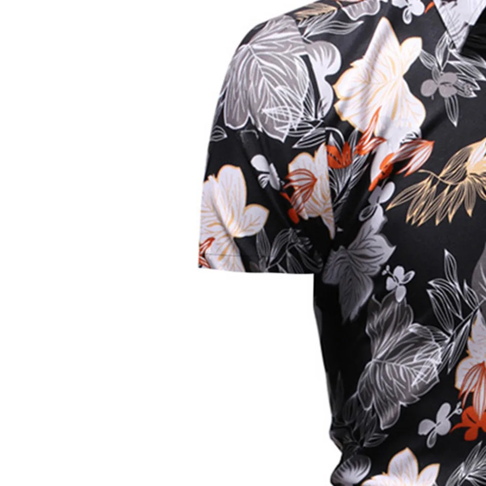

2019 Fashion Mens Short Sleeve Hawaiian Shirt Summer Casual Beach Shirts Men's Flower Casual Button Down Top Blouse Size Y528