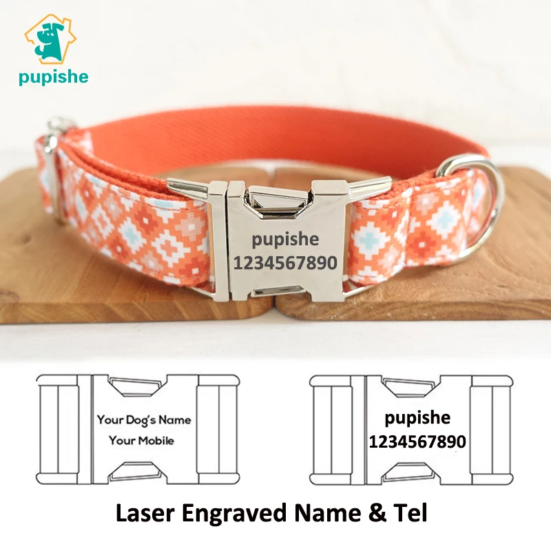 

PUPISHE Personalized Dog Collar Leads Combination Classic Lattice Pattern Collar Fog Dog Leadses Pet Accessories Supplies