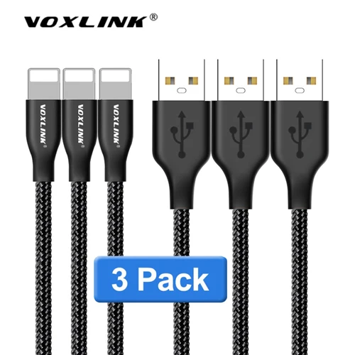 Black 3pcs cable VOXLINK USB кабель с нейлоновой оплеткой для iphone X XS XR, usb-кабель для быстрой зарядки и синхронизации данных для iphone xs max 8 8Plus 7 6 6 S ipad mini - Цвет: Black 3pcs cable