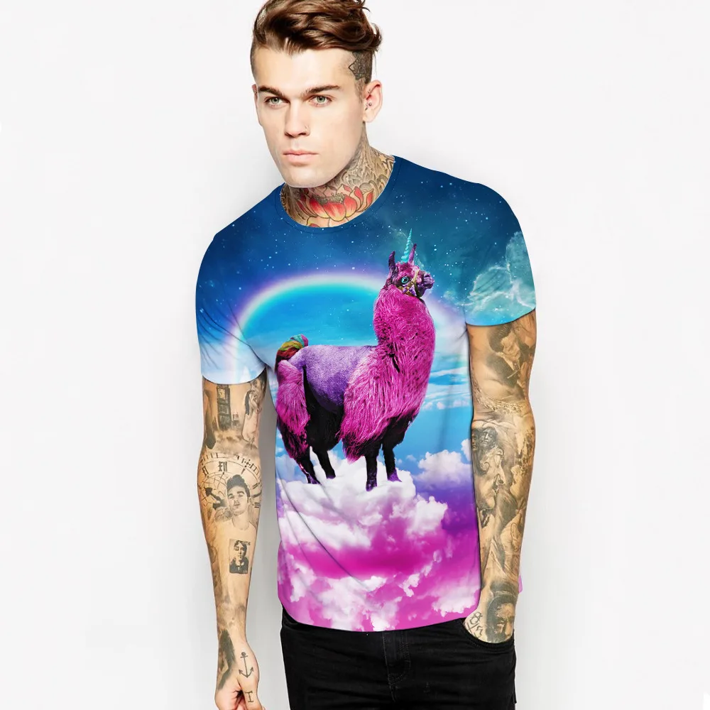 Новая модная брендовая футболка хип хоп 3D принтом Единорог Harajuku анимации летом