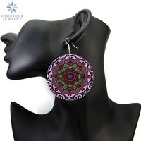 somesoor 6cm flat round african flower natural wood drop earrings for women afrocentric ethnic photos bohemian jewelry