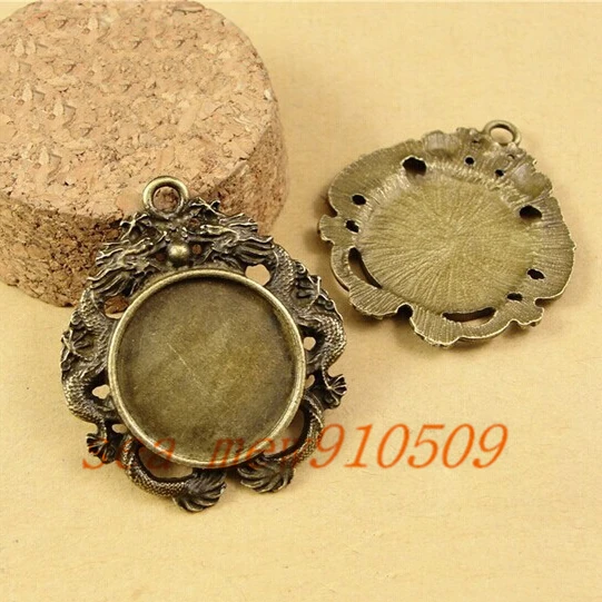 

(50 pieces/lot) To fit 14mm round cabochon antique bronze plated vintage style alloy dragon pendant tray settings hd1307
