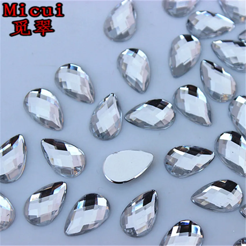 Micui 100 шт 13*18 мм/8*13 мм/6*10 мм Waterdrop Flatback Акриловый Граненый клей для страз на