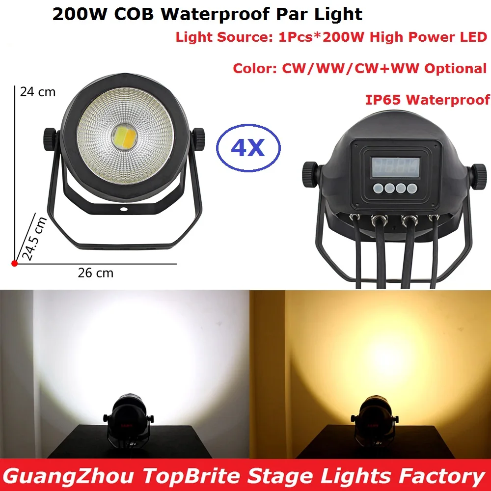 

4 шт./лот наружное использование COB 200 Вт светодиодное сценическое освещение DMX 6/2 каналов профессиональное DJ освещение шоу оборудование алюм...