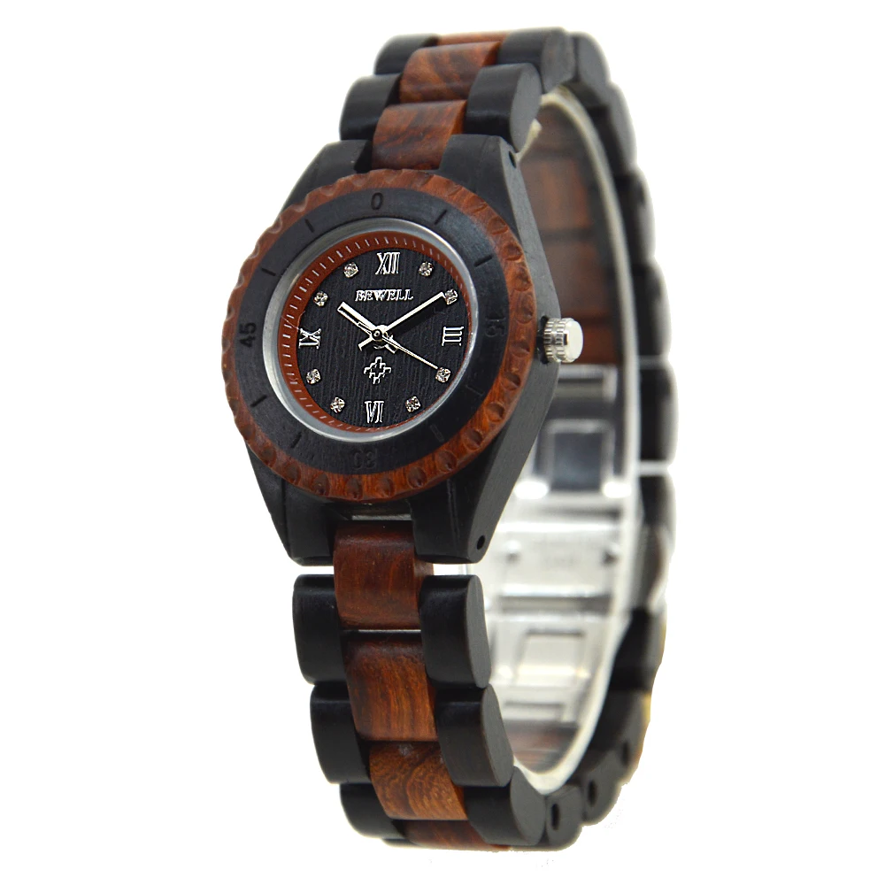 BEWELL люксовый бренд 128AL Zebra Ebony деревянные часы для женщин двухцветные кварцевые с