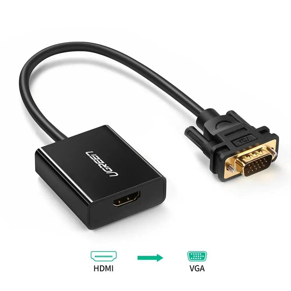 black UGREEN активный HDMI к VGA адаптер с 3,5 мм AUX аудио разъем HDMI Женский к VGA Мужской конвертер для ТВ-палки ПК проектор ноутбука - Цвет: black
