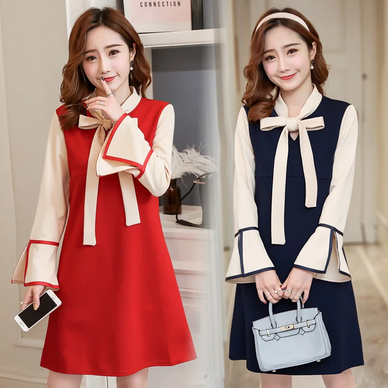 Осеннее праздничное платье для беременных Одежда кормящих матерей с длинными