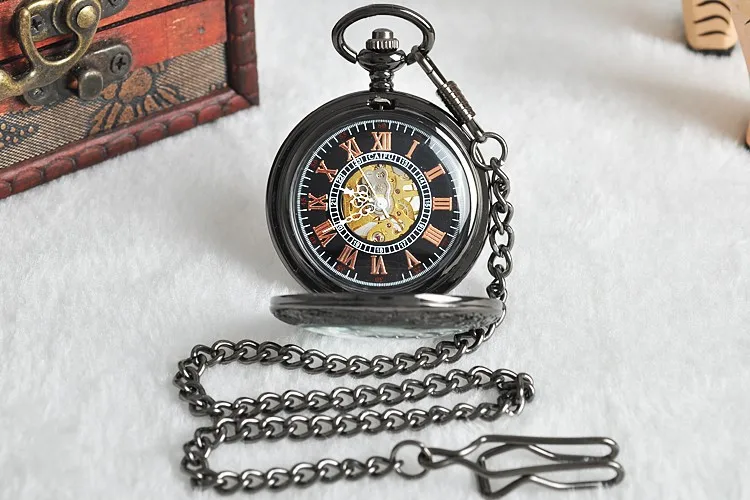 Римское стекло покрытое черным автоматическим necklace ем Механические карманные часы