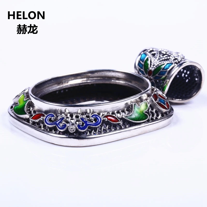 Винтажная полуподвесная подвеска с эмалью Cloisonne серебристая полукреплением