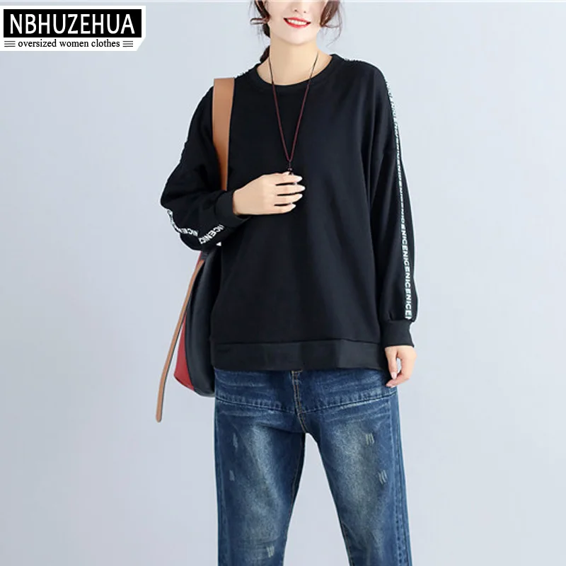 Nbhuzehua t807 4XL 5XL 6XL более Размеры Для женщин футболка с длинным рукавом Осень топы