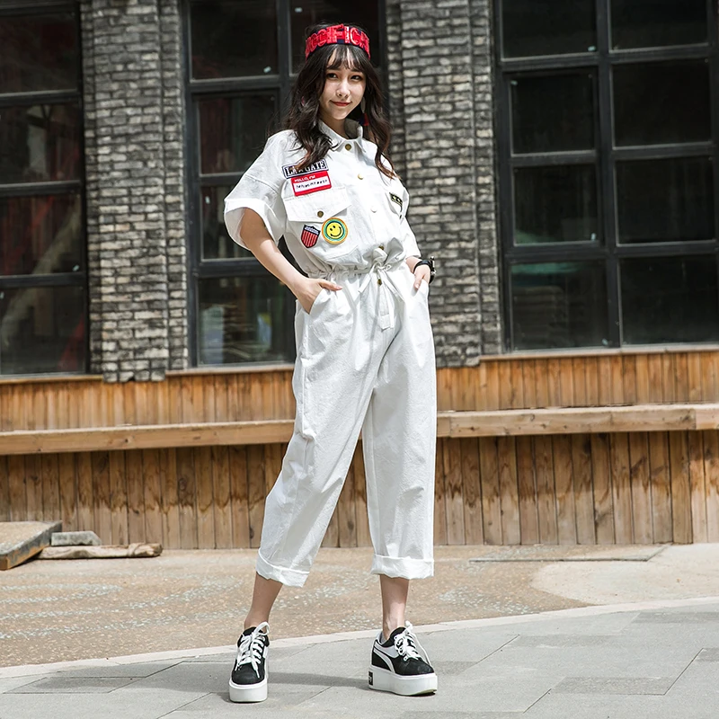 Хлопковый женский комбинезон с завышенной талией модные однотонные комбинезоны