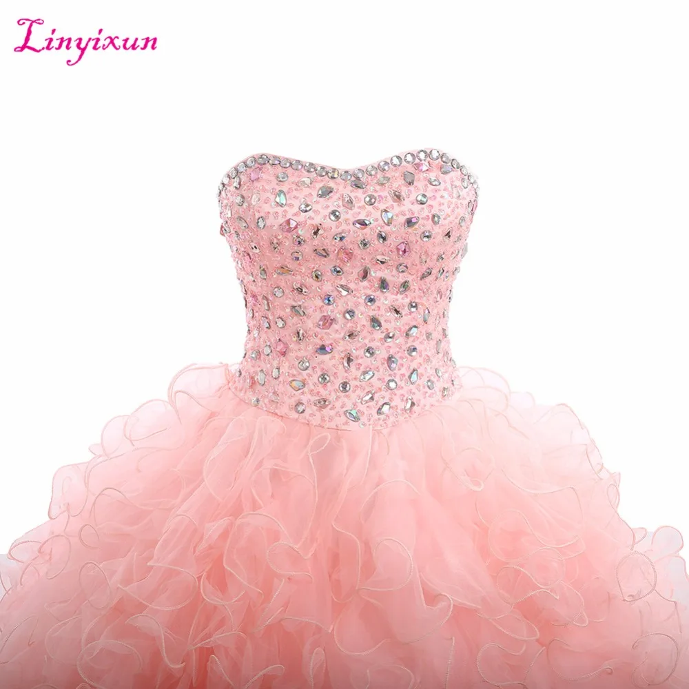 Linyixun Настоящее фото бальное платье Quinceanera платья 2017 с кристаллами бисером милые 16