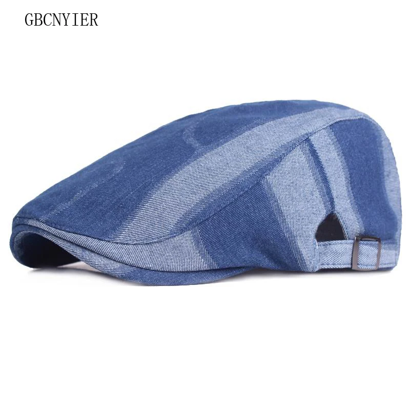 

GBCNYIER 2018 New Spring Denim Unisex Beret Fashion Strip Thin Denim Male Berets Casual Short Brim Outdoor Shopping Female Hat