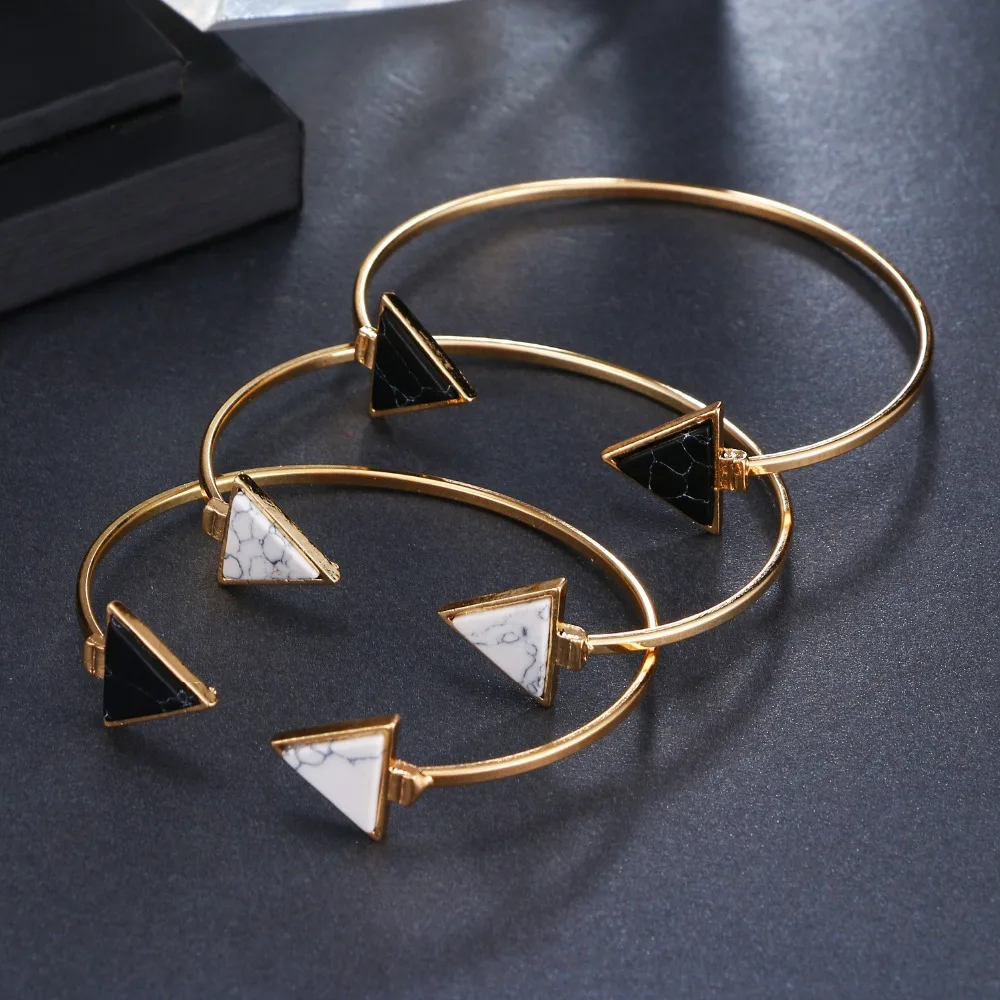 Модная Золотая пластина черного и белого цвета геометрический треугольник