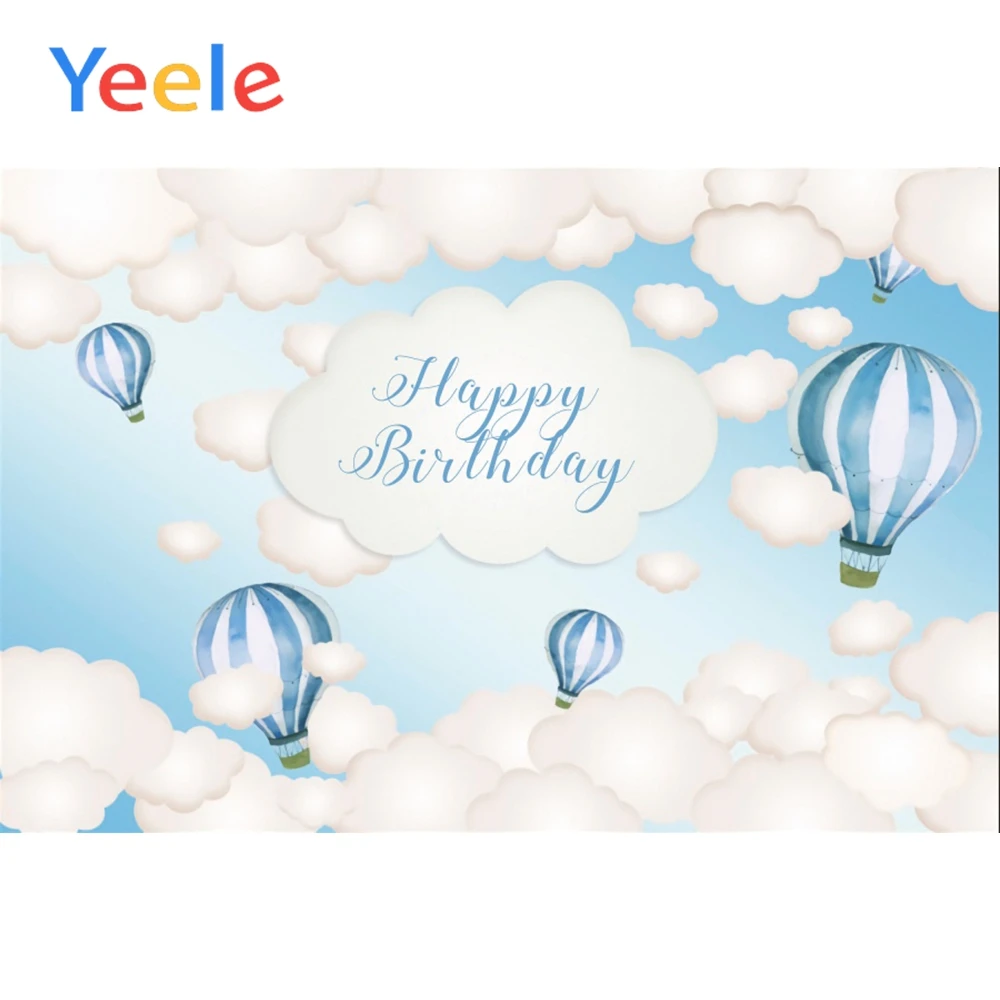 

Yeele Birthday Backdrop Cloud Blue Hot Air Balloon Scene Newborn Baby Shower Background Photography For Photo Studio Photophone