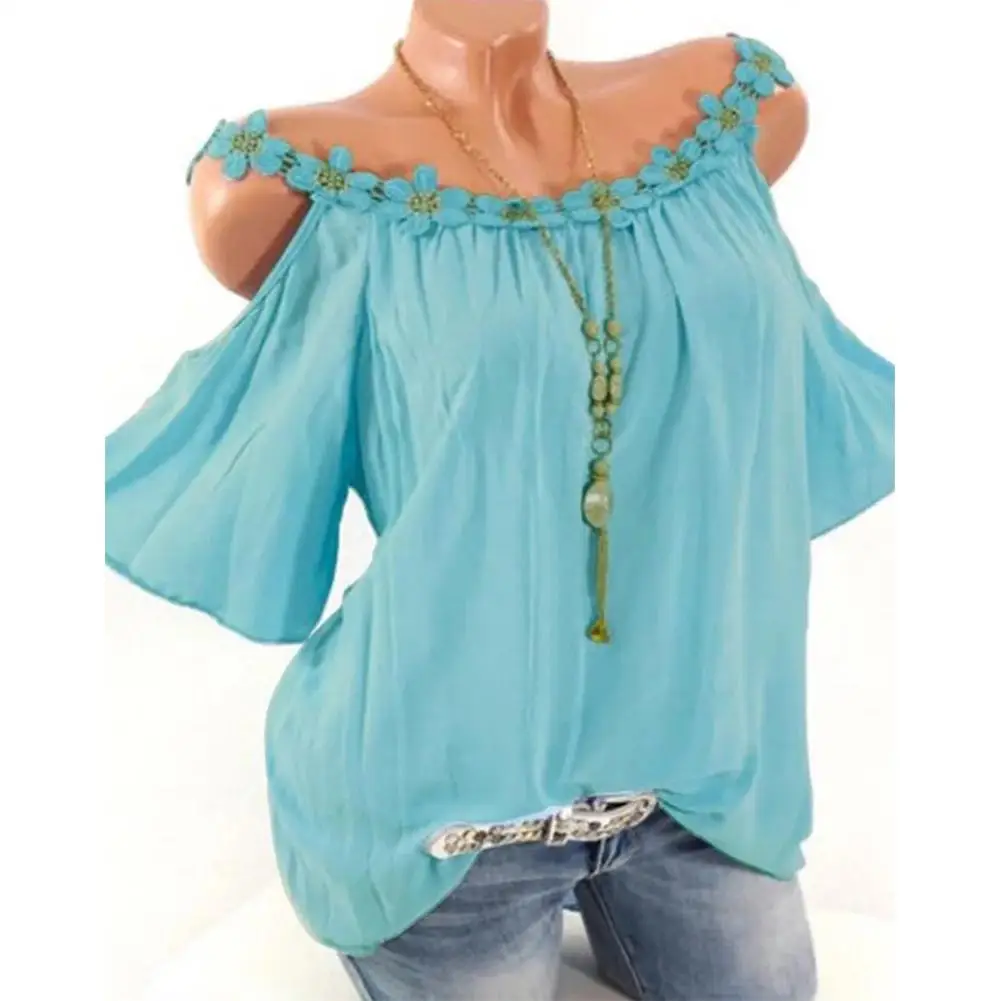 Yiwa Women Shirts Fashion Sling Tops Off Shoulder Flower Solid Color Casual sexy Soft stretchy breathable | Женская одежда