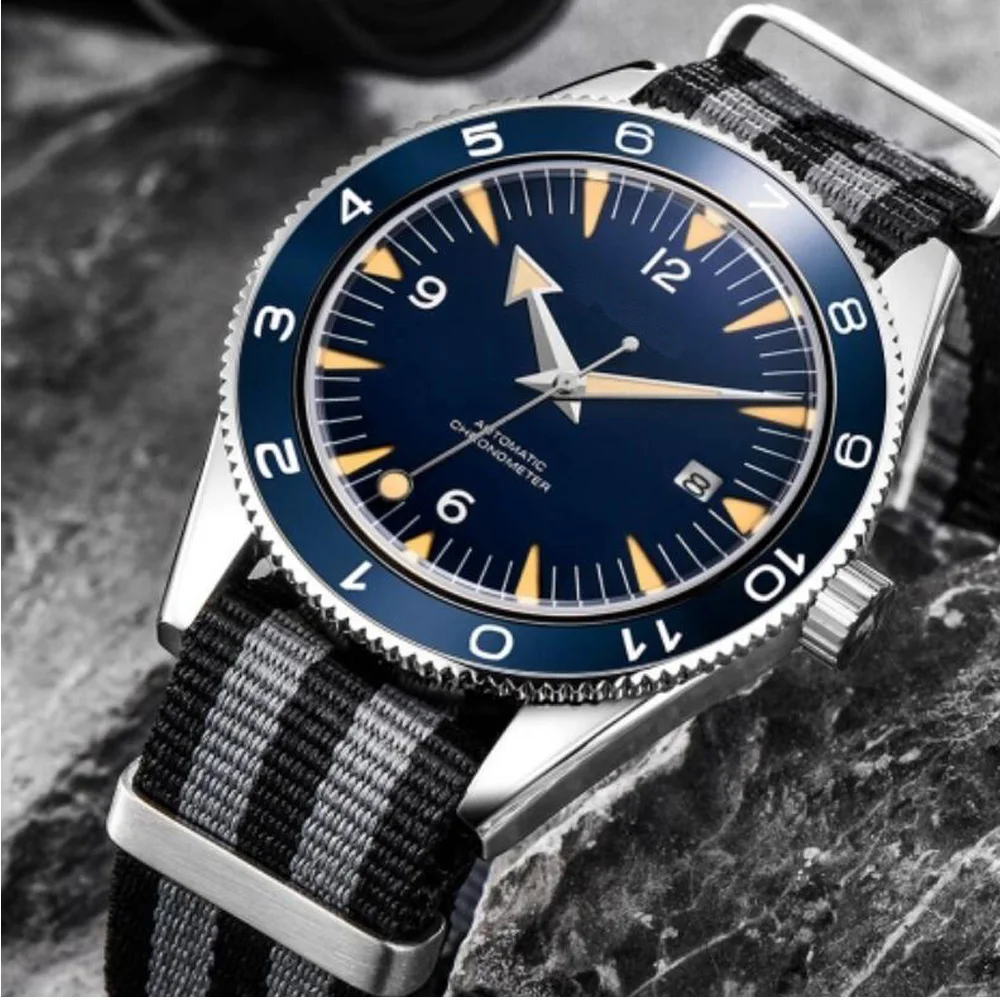 Мужские автоматические механические часы debert черный стерильный циферблат синий