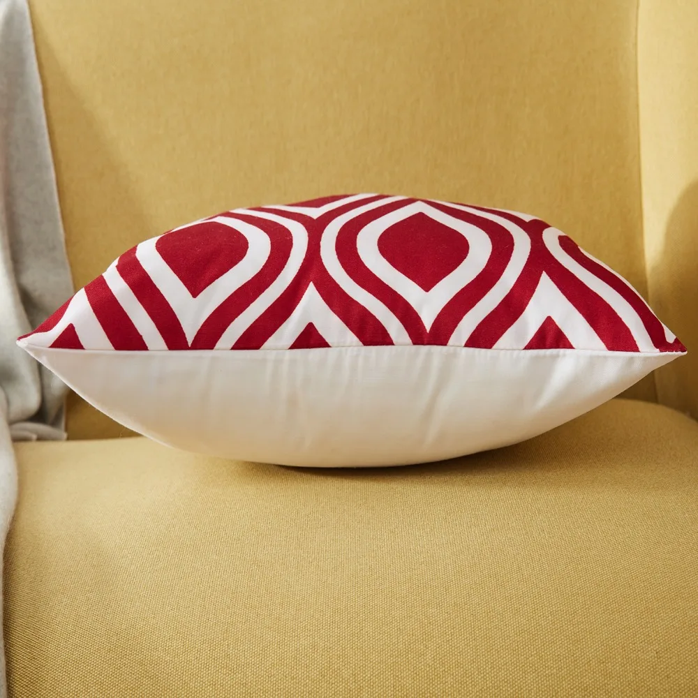 

YokiSTG Geometric Decorative Cushion Covers Cotton Linen Throw Pillow Cover for Sofa Couch Chair Seat Bed Burgundy Color