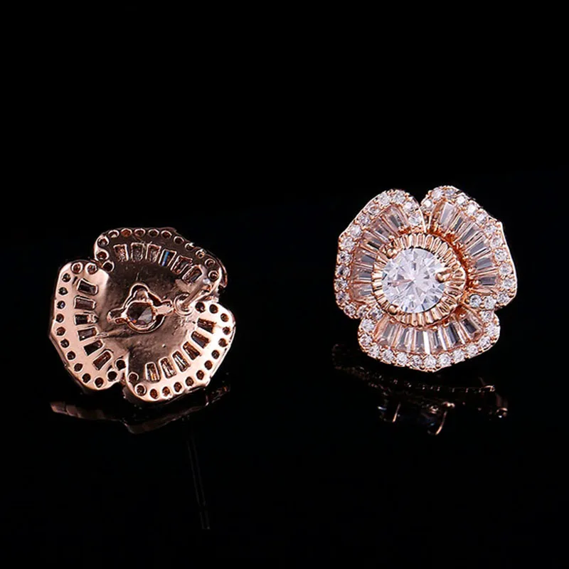 Изысканные 1 карат CZ серьги гвоздики с камнем для женщин Белый/розовое золото