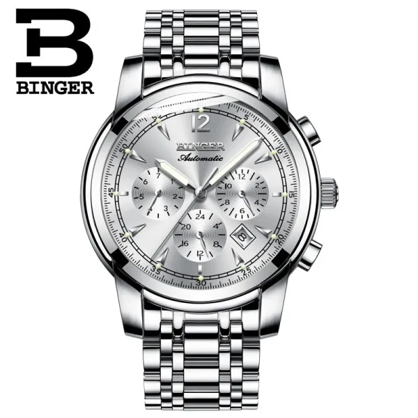 Montre homme Switzerland BINGER модные автоматические часы для мужчин 24 часы с календарем неделя Сапфир Водонепроницаемый светящийся Horloges mannen - Цвет: Color 4